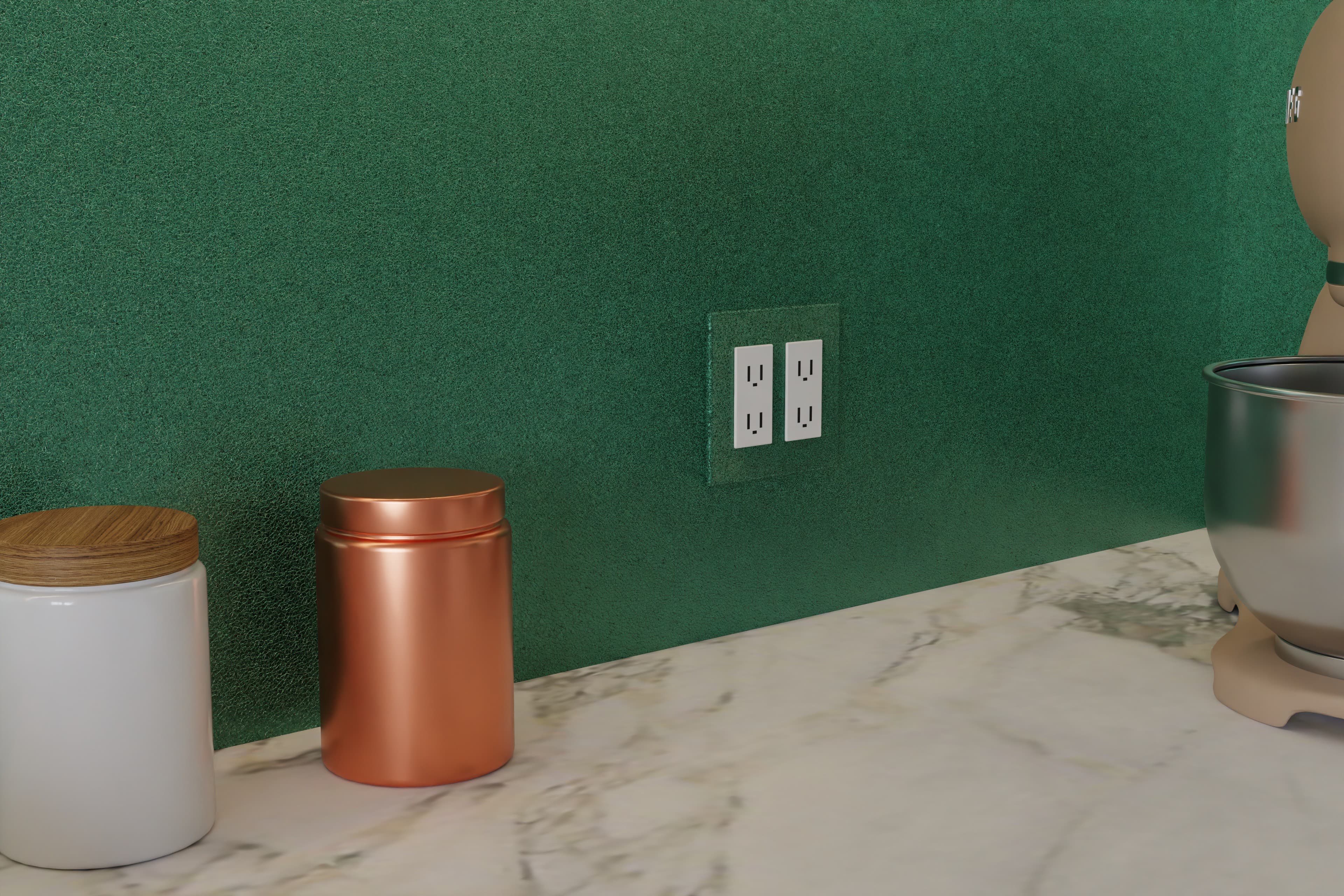 Green vein aluminum panel up close beside an outlet